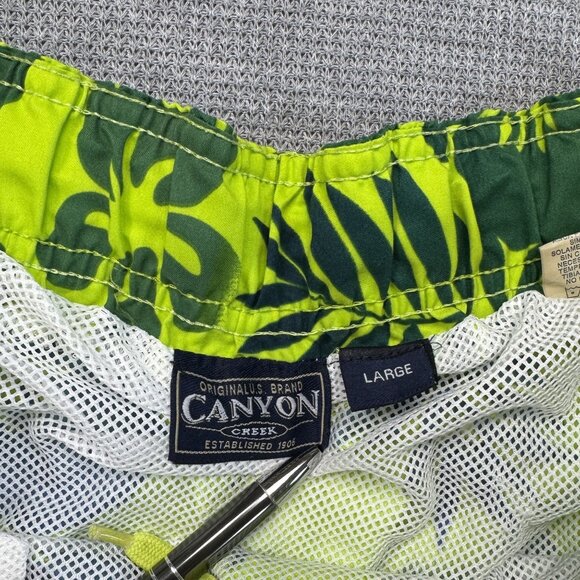 Canyon Creek Mens Sz Large Hawaiian Floral Swim Trunks Green Quick-Dry Pockets - Picture 6 of 12